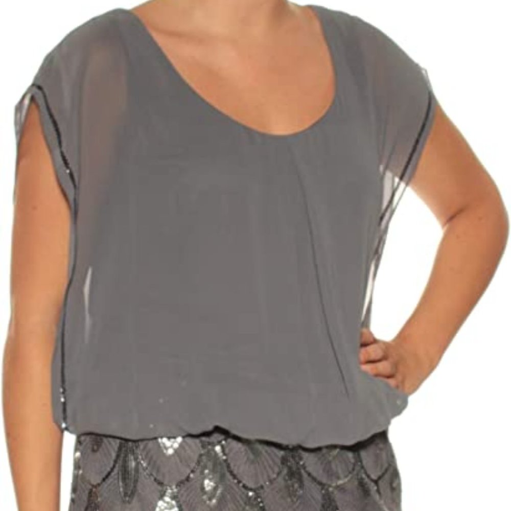 SL Fashions Womens Sequined Blouson Cocktail Dress Gray 8